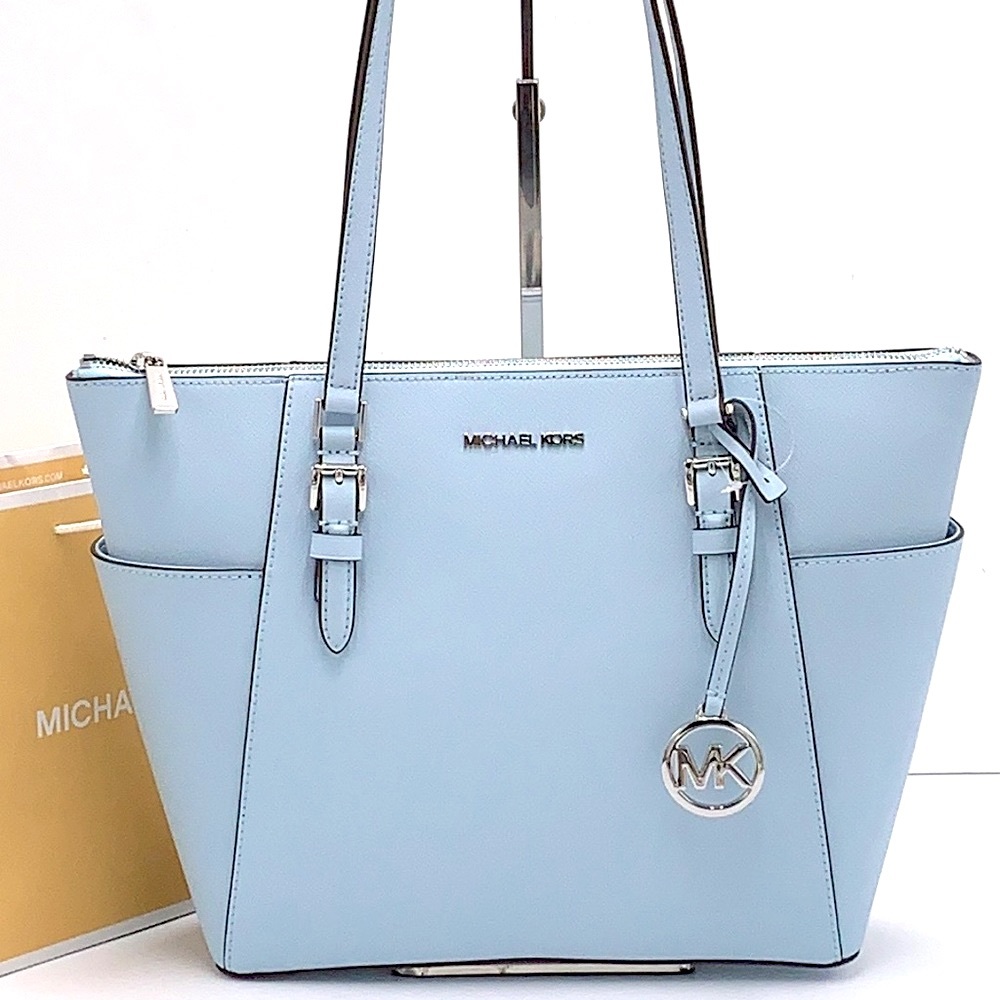 MICHAEL KORS CHARLOTTE LARGE TOP ZIP TOTE VISTA BLUE COLOR - Picture 2 of 15